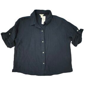 L.L. Bean Cloud Gauze Shirt Small Navy Blue Cotton Short Sleeve Button NWT